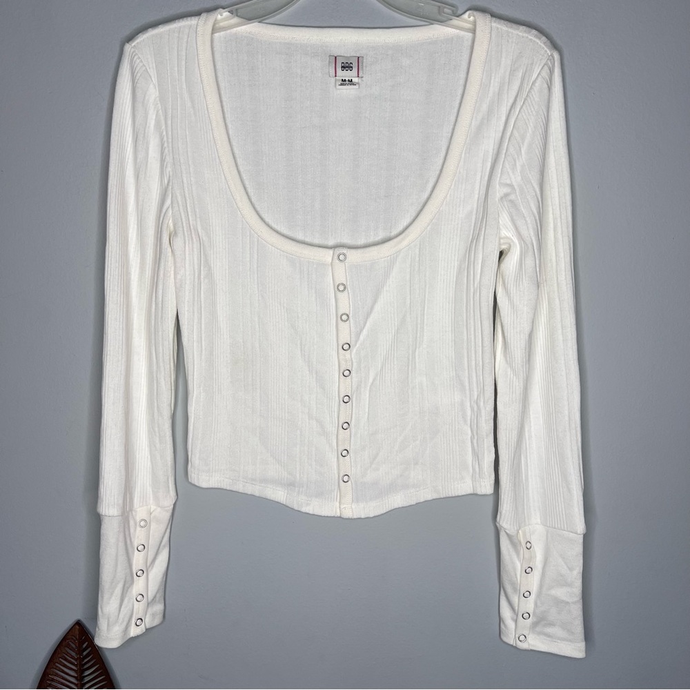 BDG by Urban Outfitters Snap Button Up Long Sleeve Top White B1